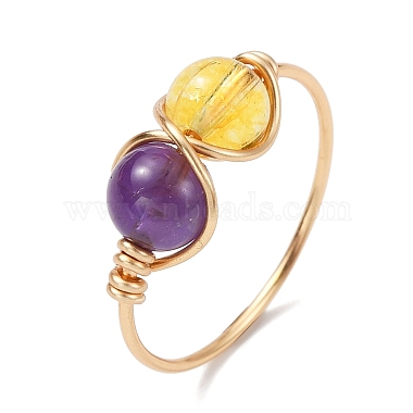 4Pcs 4 Style Natural & Synthetic Mixed Gemstone Round Beaded Finger Rings Set(RJEW-TA00093)-4