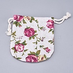 Burlap Pouches Gift Storage Bags, Candy Treat Party Packing Bags, with Polyester Drawstring Cord, Flower Pattern, 11.5x11cm(ABAG-G009-B08)