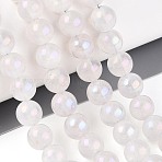 Electroplate Natural Quartz Crystal Beads Strands, Round, AB Color Plated, 8mm, Hole: 1~1.2mm, about 48~49pcs/strand, 14.80~15.16''(37.6~38.5cm)(G-T144-39)