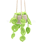 Woolen Yarn Crochet Plant Basket Hanging Decorations, for Car Rearview Mirror Decoration, Lawn Green, 470x76~81x76~81mm(HJEW-WH0042-96)