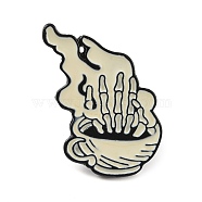 Enamel Pins, Black Alloy  Brooch, for Backpack Clothes, Skeleton Hand Coffee, 31x25x2mm(JEWB-S019-01F)