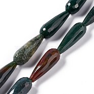 Natural Indian Agate Beads Strands, Faceted, Teardrop, 28~30x9.5~10.5mm, Hole: 1.2mm, about 13pcs/strand, 14.65''~15.39''(37.2~39.1cm)(G-I328-06)