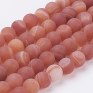 Natural Striped Agate/Banded Agate Bead Strands, Frosted, Dyed, Round, 6mm, Hole: 0.8mm, about 63pcs/strand, 15.3 inch(39cm)(G-J376-12F-6mm)