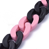 Handmade Opaque Spray Painted Acrylic Curb Chains, Cuban Link Chains, for Jewelry Making, Pearl Pink, Link: 29.5x20.5x6mm, 39.37 inch(1m)/strand(AJEW-JB00619-01)