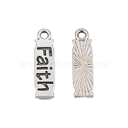 Tibetan Style Alloy Pendants, Cadmium Free & Lead Free, Rectangle with Faith, Antique Silver, 21x6x1mm, Hole: 1.8mm, about 1350pcs/1000g(TIBEP-N008-185)