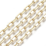 Unwelded Iron Paperclip Chains, Drawn Elongated Cable Chains, with Spool, Light Gold, 9.2x4.5x1.3mm, about 32.8 Feet(10m)/roll(CH-S125-18A-05)