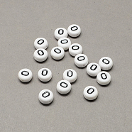 White and Black Acrylic Horizontal Hole Letter Beads, Flat Round with Letter.O, 7x4mm, Hole: 1.3mm, about 3600pcs/500g(SACR-Q101-01O)