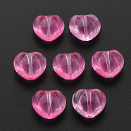 Transparent Glass Beads, Heart, Hot Pink, 10.5x12x6.5mm, Hole: 1mm(GLAA-T022-24-D03)