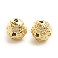 Brass Beads, Long-Lasting Plated, Two Hole, Round, Real 14K Gold Plated, 8.5x8mm, Hole: 1.4mm(KK-L155-18G)