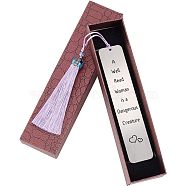 Fingerinspire 3Pcs Stainless Steel Bookmarks, Cardboard Box and Nylon Tassel Big Pendant Decorations, Stainless Steel Color, 125x26mm, 1pc/style(AJEW-FG0001-44G)