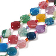 Natural Agate Beads Strands, Dyed & Heated, Rhombus, with Seed Beads, Mixed Color, 13.5x13.5x5mm, Hole: 0.8mm, about 24pcs/strand, 16.14''(41cm)(G-P535-A01-01)