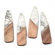 Resin & Wood Big Pendants, with Silver Foil, Bullet, Silver, 66~66.5x17x3~3.5mm, Hole: 1.6mm(X-RESI-S358-98G)