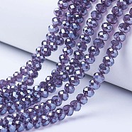 Electroplate Glass Beads Strands, Pearl Luster Plated, Faceted, Rondelle, Slate Blue, 3.5x3mm, Hole: 0.4mm, about 113~115pcs/strand, 32~33cm(EGLA-A034-T3mm-A16)