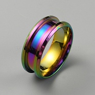 304 Stainless Steel Grooved Finger Ring Settings, Ring Core Blank, for Inlay Ring Jewelry Making, Rainbow Color, US Size 8(18.1mm)(RJEW-WH0010-08B-MC)