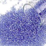 TOHO Round Seed Beads, Japanese Seed Beads, (168) Transparent AB Light Sapphire, 11/0, 2.2mm, Hole: 0.8mm, about 1110pcs/10g(X-SEED-TR11-0168)