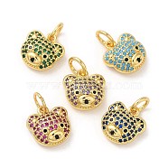Brass Pendants, with Cubic Zirconia, Lead Free & Cadmium Free, Bear Charms, Real 18K Gold Plated, Mixed Color, 12.5x12x5mm, Hole: 4mm(KK-M249-36G)