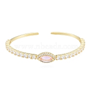 Cubic Zirconia Horse Eye Open Cuff Bangle, Real 18K Gold Plated Brass Jewelry for Women, Pearl Pink, Inner Diameter: 1-7/8x2-1/4 inch(4.7x5.8cm)(BJEW-G651-08G-04)