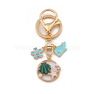 Shell Starfish Alloy Enamel Pendant Keychain with Dolphin & Flower Charm, for Woman Bag Car Key Accessories, Medium Turquoise, 9cm(OCEA-PW0001-32C)