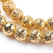 Electroplated Natural Lava Rock Beads Strands, Round, Bumpy, Golden Plated, 8~8.5mm, Hole: 1mm, about 47pcs/strand, 15.35 inch(39cm)(G-K259-57-8mm-G)