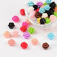 Opaque Resin Beads, Rose Flower, Mixed Color, 9x7mm, Hole: 1mm(X-CRES-B1029-M)