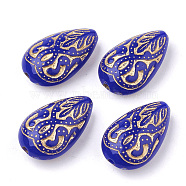 Teardrop Plating Acrylic Beads, Golden Metal Enlaced, Blue, 18x11.5x7.5mm, Hole: 1.5mm(X-PACR-Q102-151D)