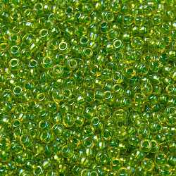 MIYUKI Round Rocailles Beads, Japanese Seed Beads, (RR3739) Fancy Lined Celery, 8/0, 3mm, Hole: 1mm, about 422~455pcs/bottle, 10g/bottle(SEED-JP0009-RR3739)