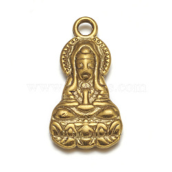 Tibetan Style Alloy Pendants, Bodhisattva, Cadmium Free & Nickel Free & Lead Free, Antique Golden, 26x14x4mm, Hole: 2mm(X-PALLOY-K1363-AG-NR)