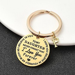 Valentine's Day Brass & 201 Stainless Steel Keychain, with Alloy Rings, Letter P, 6.2cm(KEYC-YW00097-16)