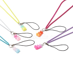 Spray Painted Brass Box Chains Mobile Straps, with Resin Pendants and Nylon Cord Mobile Making Cord Loops, Bear, Mixed Color, 21cm(HJEW-JM00542)
