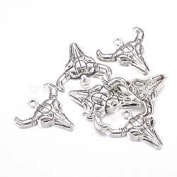 Tibetan Style Alloy Steer Pendants, Longhorn, Lead Free and Cadmium Free, Antique Silver(X-LF1303Y)