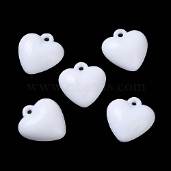 Opaque Acrylic Pendants, Heart Charms, White, 18x16.5x8mm, Hole: 2mm(MACR-F079-05D)