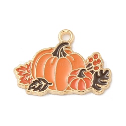 Thanksgiving Day Alloy Pendants, with Enamel, Golden, Pumpkin, 17.6x25x1.6mm, Hole: 2mm(ENAM-R007-01G-04)