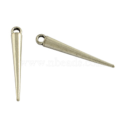 Tibetan Style Alloy Spike Pendants, Lead Free & Cadmium Free, Platinum, 34x4.5x4.5mm, Hole: 2mm, about 560pcs/1000g(TIBEP-A16461-P-RS)