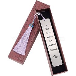 Fingerinspire 3Pcs Stainless Steel Bookmarks, Cardboard Box and Nylon Tassel Big Pendant Decorations, Stainless Steel Color, 125x26mm, 1pc/style(AJEW-FG0001-44G)