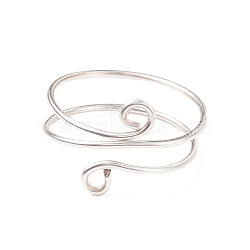 Brass Wire Wrap Double Line Cuff Ring for Women, Silver, US Size 9(18.9mm)(RJEW-JR00505-01)