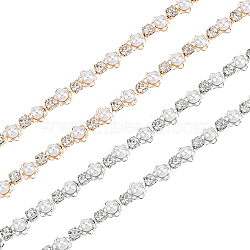 4 Yard 2 Style Rhinestones Cup Chains with ABS Plastic Pearl Beaded, Alloy & Iron Strass Chains, Platinum & Light Gold, 4.5~8.5x4~5mm, 2 Yards/style(LCHA-NB0001-01)