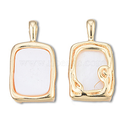 Brass Pendants, with Shell, Cadmium Free & Nickel Free & Lead Free, Seashell Color, Rectangle Charm, Real 18K Gold Plated, 23x12x3mm, Hole: 2.5x4mm(KK-N232-496)
