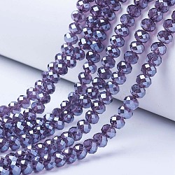Electroplate Glass Beads Strands, Pearl Luster Plated, Faceted, Rondelle, Slate Blue, 3.5x3mm, Hole: 0.4mm, about 123~127pcs/strand, 13.7~14.1 inch(35~36cm)(EGLA-A034-T3mm-A16)
