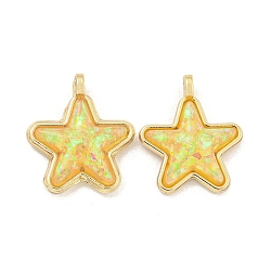 Translucent Resin Pendants, Rack Plating Brass Star Charms with Gold Foil, Real 18K Gold Plated, Long-Lasting Plated, Cadmium Free & Lead Free, Gold, 17x14x5.5mm, Hole: 1.5mm(KK-M291-24F)