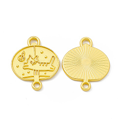 Rack Plating Alloy Connector Charms, Cadmium Free & Lead Free & Nickle Free, Fan with Cat Pattern, Matte Gold Color, 24.5x19.5x1.5mm, Hole: 2.3mm and 3x3mm(FIND-G045-12MG)