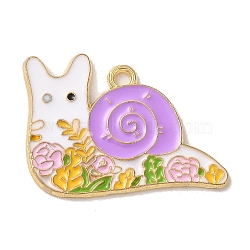 Alloy Enamel Pendants, Snail with Flower Charm, Golden, Violet, 23x27.5x1.5mm, Hole: 1.6mm(ENAM-R147-06G)