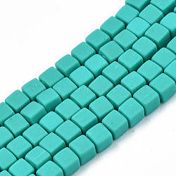 Handmade Polymer Clay Beads Strands, Cube, Dark Turquoise, 4x4x4mm, Hole: 1.4mm, about 89~91pcs/strand, 15.55 inch~15.94 inch(39.5~40.5cm)(CLAY-N008-061-03)