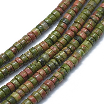 Natural Unakite Beads Strands, Flat Round/Disc, 3.8~4.2x2~4.5mm, Hole: 0.8~1mm, about 152~180pcs/strand, 15.1~15.5 inch(38.5~39.5cm)