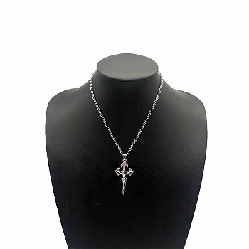 Vintage Zinc Alloy Cross Pendant Necklace for Men Women, Antique Silver