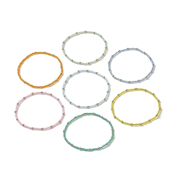 7Pcs 7 Color Glass Seed Beaded Stretch Bracelets Set for Women, Mixed Color, Inner Diameter: 2-1/8 inch(5.5cm), 1Pc/color