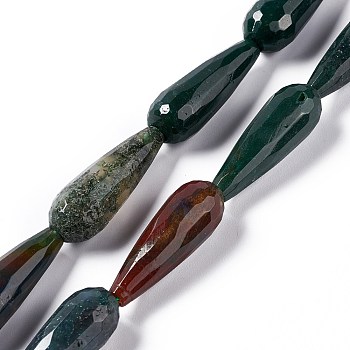 Natural Indian Agate Beads Strands, Faceted, Teardrop, 28~30x9.5~10.5mm, Hole: 1.2mm, about 13pcs/strand, 14.65''~15.39''(37.2~39.1cm)