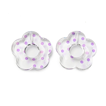 Transparent Printed Acrylic Beads, Flower, Dark Orchid, 26x27x5mm, Hole: 1.6mm