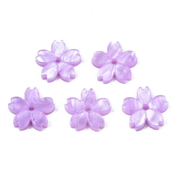 Opaque Acrylic Beads, Sakura, Lilac, 10.5x11x2mm, Hole: 1.2mm