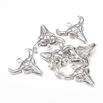 Tibetan Style Alloy Steer Pendants, Longhorn, Lead Free and Cadmium Free, Antique Silver