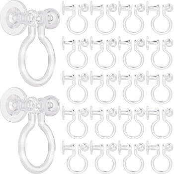 200Pcs Plastic Clip-on Earring Findings, Flat Round Earring Settings, Clear, 9x11mm, Tray: 5mm, Hole: 0.6mm